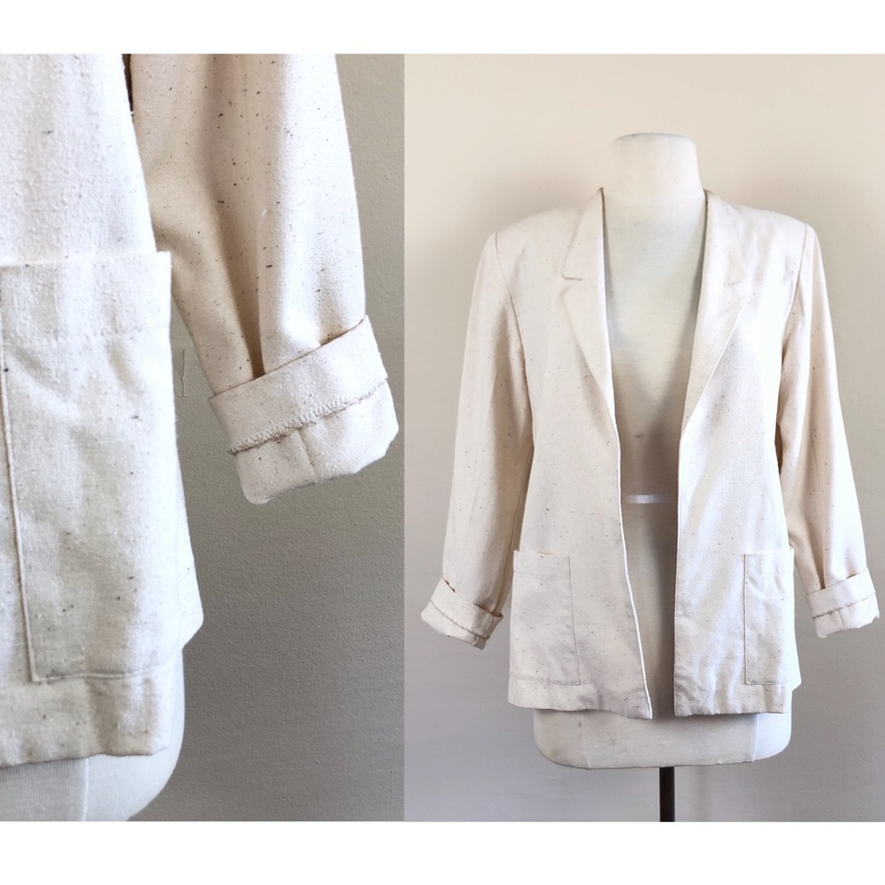vtg silk linen 80s blazer flax boho minimalist 90s